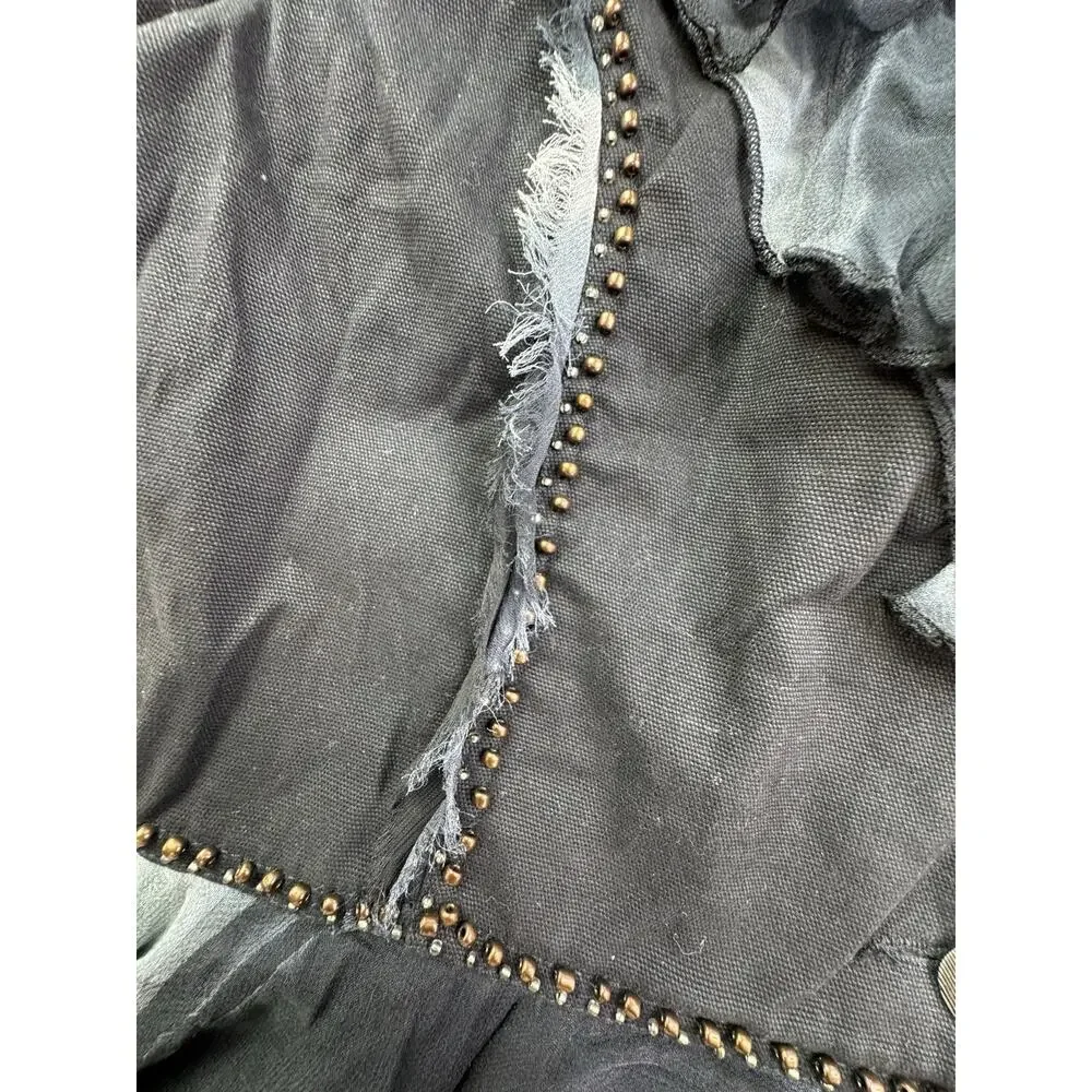 Vtg Seandara Gothic Romance Women M Black Appliqué Jacket Ruffle 90's Y2K Witchy